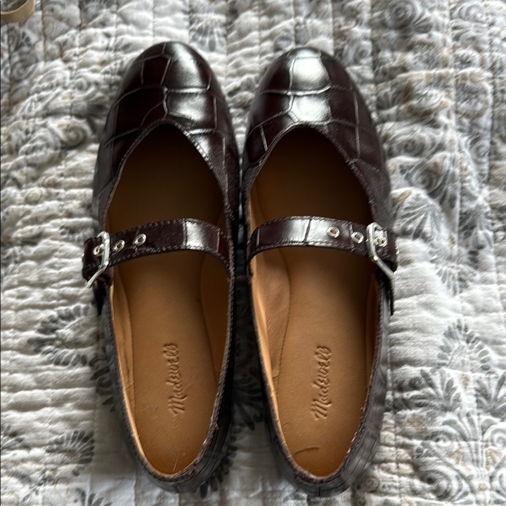 Madewell Dark Brown Croc-Embossed Flats